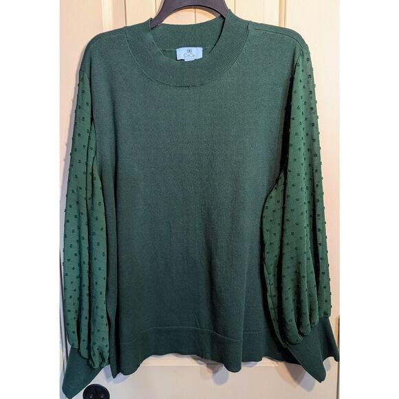 CeCe Sweater Women’s Size 3X Green Pullover Mock Neck Clip Dot Sheer - Picture 1 of 7